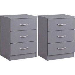 Vida Designs Riano 3 Drawer Grey Bedside Chest - Set of 2