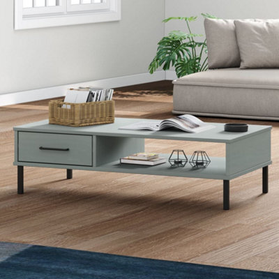 Berkfield Coffee Table With Metal Legs Grey Solid Wood Pine Oslo - image 1