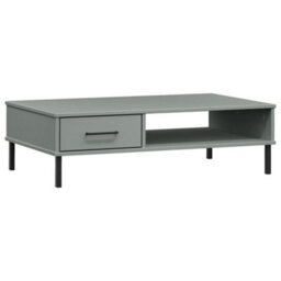 Berkfield Coffee Table With Metal Legs Grey Solid Wood Pine Oslo - thumbnail 2
