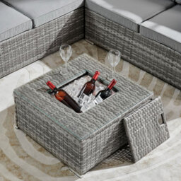 Outdoor Grey Corner Sofa Rattan Garden Furniture Set With Ice Bucket Coffee Table And Grey Cushions - thumbnail 2