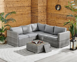 Outdoor Grey Corner Sofa Rattan Garden Furniture Set With Ice Bucket Coffee Table And Grey Cushions - thumbnail 1