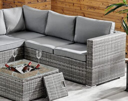 Outdoor Grey Corner Sofa Rattan Garden Furniture Set With Ice Bucket Coffee Table And Grey Cushions - thumbnail 3