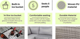 Outdoor Grey Corner Sofa Rattan Garden Furniture Set With Ice Bucket Coffee Table And Grey Cushions - thumbnail 4