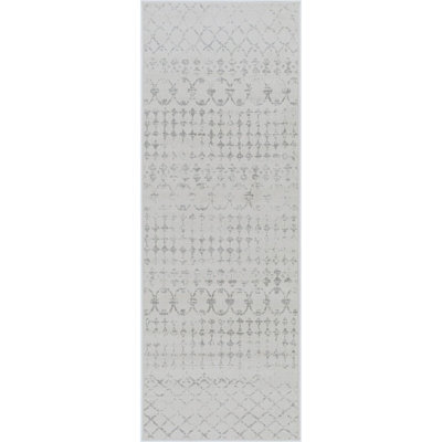 Livabliss Roma-Geometric Off-White Grey Living Dining Bedroom Rug 80 X 220 Cm Easy Care, Non Shedding - image 1