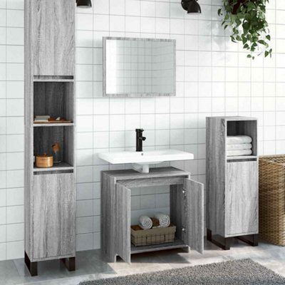 Walplus 2 Piece Bathroom Furniture Set Grey Sonoma Engineered Wood - image 1