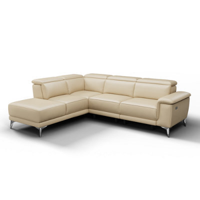 Valencia Pista Modern Top Grain Leather Reclining Sectional Left Hand Facing Chaise Sofa Beige Stainless Steel Legs - image 1