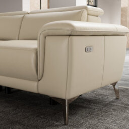 Valencia Pista Modern Top Grain Leather Reclining Sectional Left Hand Facing Chaise Sofa Beige Stainless Steel Legs - thumbnail 5