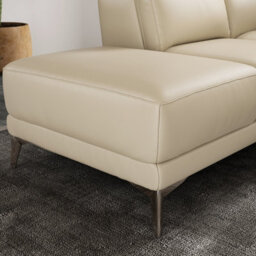 Valencia Pista Modern Top Grain Leather Reclining Sectional Left Hand Facing Chaise Sofa Beige Stainless Steel Legs - thumbnail 6