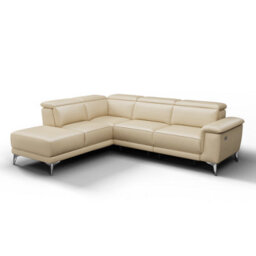 Valencia Pista Modern Top Grain Leather Reclining Sectional Left Hand Facing Chaise Sofa Beige Stainless Steel Legs - thumbnail 1