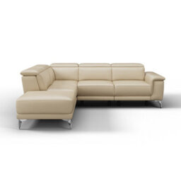 Valencia Pista Modern Top Grain Leather Reclining Sectional Left Hand Facing Chaise Sofa Beige Stainless Steel Legs - thumbnail 7