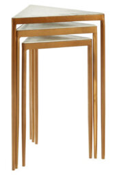 Orsina Nest Of 3 White Marble Tripod Tables, Triangular Tops With Gold Iron Legs, Nesting Side Tables - thumbnail 2