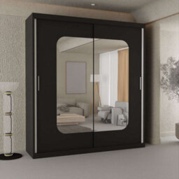 M N Furniture Ltd Wardrobe With Led Light Modern Sliding Door - Mirrored Bedroom Cabinet-120Cm,150Cm,180Cm,203Cm (Black,150Cm) - thumbnail 1