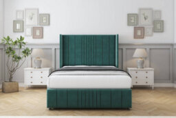 "Sloomy Hargrave Emerald Plush Divan Bed Base 2 Drawers Foot-End-54"" Wingback Headboard & 12"" Footboard 4' Small Double" - thumbnail 2