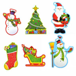 PMS Christmas Wall Decorations 6 Cute Santa Snowman Tree Stocking Glitter Card Decorations - thumbnail 2