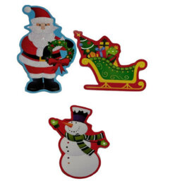 PMS Christmas Wall Decorations 6 Cute Santa Snowman Tree Stocking Glitter Card Decorations - thumbnail 3