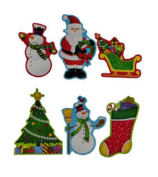 PMS Christmas Wall Decorations 6 Cute Santa Snowman Tree Stocking Glitter Card Decorations - thumbnail 5