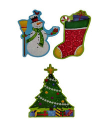 PMS Christmas Wall Decorations 6 Cute Santa Snowman Tree Stocking Glitter Card Decorations - thumbnail 4