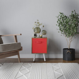 Urbn-Living Urbnliving 51Cm Height Teak Wooden Cube Storage Bookcase White Legs Bedroom With Red Inserts - thumbnail 2