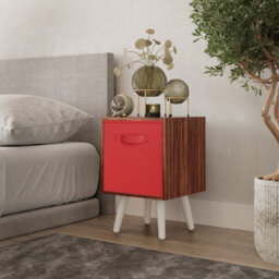 Urbn-Living Urbnliving 51Cm Height Teak Wooden Cube Storage Bookcase White Legs Bedroom With Red Inserts - thumbnail 1