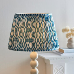 Luminosa Lighting Luminosa Higgledy Gloss Almond White Paint Floor Lamp With Marlin Blue Fabric Ripple Shade 35Cm E27 - thumbnail 4