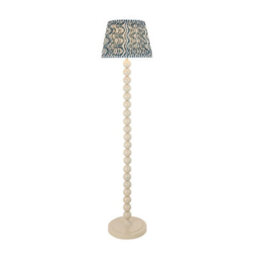Luminosa Lighting Luminosa Higgledy Gloss Almond White Paint Floor Lamp With Marlin Blue Fabric Ripple Shade 35Cm E27