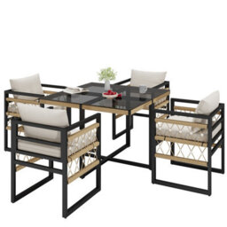Matteo Hand-Woven 4-Seater Modular Garden Sofa Set With Safety Glass Table & Beige Cushions - thumbnail 9