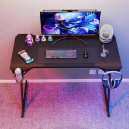 House Of Home Gaming Desk Carbon Fibre Finish Black 118Cm Cup Holder, Headphone Hook - thumbnail 4