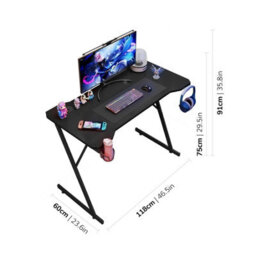 House Of Home Gaming Desk Carbon Fibre Finish Black 118Cm Cup Holder, Headphone Hook - thumbnail 2