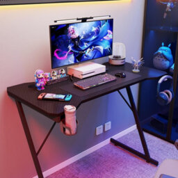 House Of Home Gaming Desk Carbon Fibre Finish Black 118Cm Cup Holder, Headphone Hook - thumbnail 8