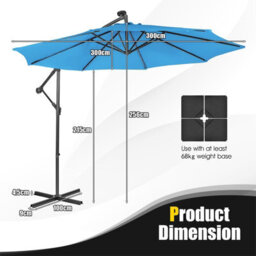 Costway 3 X 3M Cantilever Parasol Backyard Patio Offset Umbrella W/ 32 Solar-Powered Led Lights - thumbnail 2