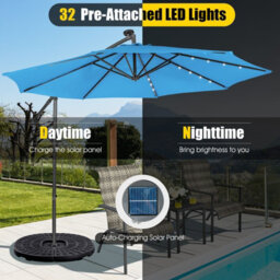 Costway 3 X 3M Cantilever Parasol Backyard Patio Offset Umbrella W/ 32 Solar-Powered Led Lights - thumbnail 6