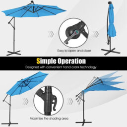 Costway 3 X 3M Cantilever Parasol Backyard Patio Offset Umbrella W/ 32 Solar-Powered Led Lights - thumbnail 7