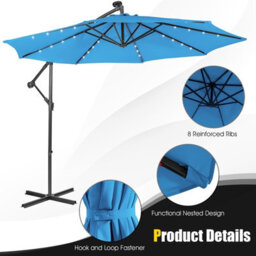 Costway 3 X 3M Cantilever Parasol Backyard Patio Offset Umbrella W/ 32 Solar-Powered Led Lights - thumbnail 8