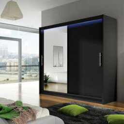 Bega Vi 180 Cm Sliding Doors Wardrobe With Mirror Hanging Rail And Shelves Black With Led Lights - thumbnail 2