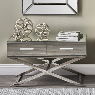 Pacific Lifestyle Mirrored Glass Coffee Table With 4 Drawers And Silver Metal Cross Legs 81Cm, Rocco - image 1