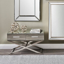 Pacific Lifestyle Mirrored Glass Coffee Table With 4 Drawers And Silver Metal Cross Legs 81Cm, Rocco - thumbnail 3