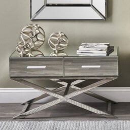 Pacific Lifestyle Mirrored Glass Coffee Table With 4 Drawers And Silver Metal Cross Legs 81Cm, Rocco - thumbnail 1