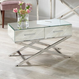 Pacific Lifestyle Mirrored Glass Coffee Table With 4 Drawers And Silver Metal Cross Legs 81Cm, Rocco - thumbnail 4