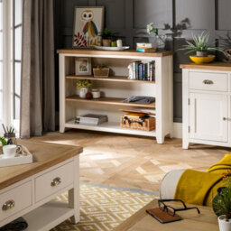 The Furniture Market Cheshire Cream Painted Wide Low Bookcase With 2 Adjustable Shelves - thumbnail 3