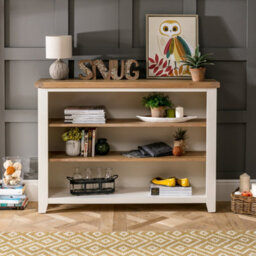The Furniture Market Cheshire Cream Painted Wide Low Bookcase With 2 Adjustable Shelves