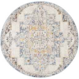 Livabliss Round Ankara-Vintage Blue Beige Traditional Boho Living Dining Bedroom Rug 160 X 160 Cm Easy Care, Non Shedding