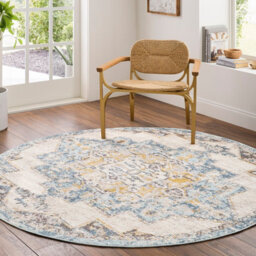 Livabliss Round Ankara-Vintage Blue Beige Traditional Boho Living Dining Bedroom Rug 160 X 160 Cm Easy Care, Non Shedding - thumbnail 2