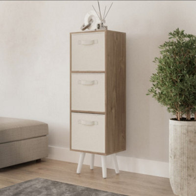 Urbn-Living Oak 3-Tier 3-Drawer Cube Shelving Unit With Scandinavian Legs