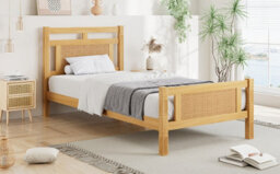 Matteo 3Ft Single Wooden Bed Frame With Rattan Effect Headboard & Sturdy Slats - Natural Pine & Mdf - thumbnail 8