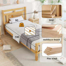 Matteo 3Ft Single Wooden Bed Frame With Rattan Effect Headboard & Sturdy Slats - Natural Pine & Mdf - thumbnail 5