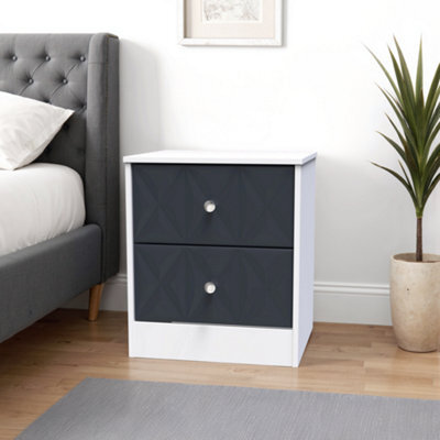 San Jose Ready Assembled Matt Indigo & White No Effect 2 Drawer Bedside Chest (H)521mm (W)450mm (D)395mm - image 1