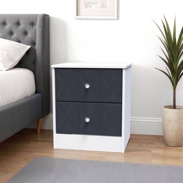 San Jose Ready assembled Matt indigo & white no effect 2 Drawer Bedside chest (H)521mm (W)450mm (D)395mm - image 1