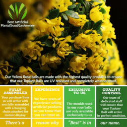 Pair Of Best Artificial 28Cm Yellow Rose Hanging Basket Flower Topiary Ball - Suitable For Outdoor Use - Weather & Fade Resistant - thumbnail 9