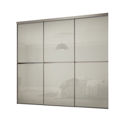 Spacepro Minimalist Mirror Panelled Non-Mirrored Matt Arctic White 3 Door Sliding Wardrobe Door Kit (H)2220mm (W)1790mm - image 1