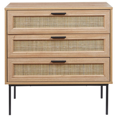 Wyld And Coco Bohonest Rattan Chest Of Drawers 3-Drawer - Black Frame, Oak Effect, 80 X 40 X 80 Cm - image 1